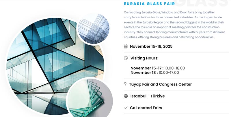 Eurasia Glass Fair 15.-18.2025 i Istanbul, Tyrkiet.
